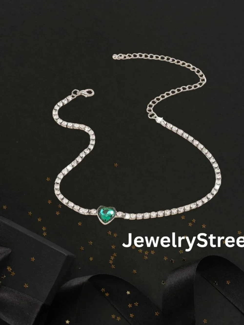 green heart necklace silver